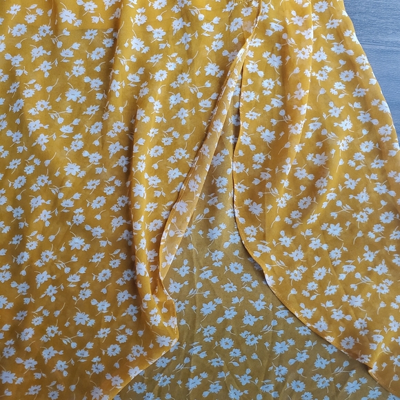 Lulu's Yellow Flowy Floral Midi Dress with Slit - Picture 10 of 13
